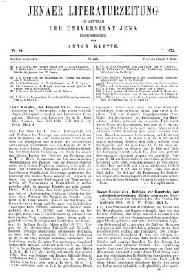 Jenaer Literaturzeitung Samstag 18. Juli 1874