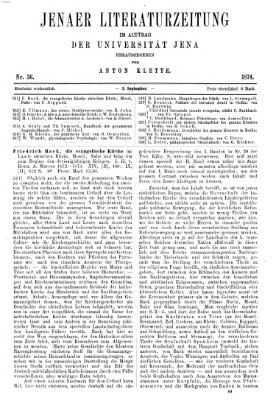 Jenaer Literaturzeitung Samstag 5. September 1874