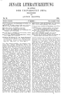Jenaer Literaturzeitung Samstag 19. September 1874