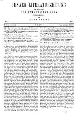 Jenaer Literaturzeitung Samstag 5. Dezember 1874