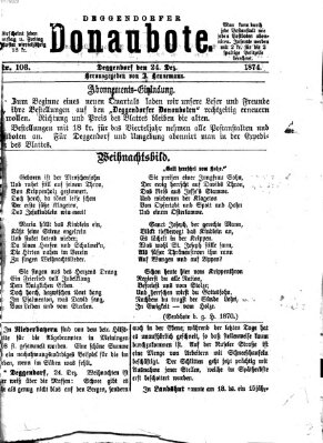 Deggendorfer Donaubote Donnerstag 24. Dezember 1874