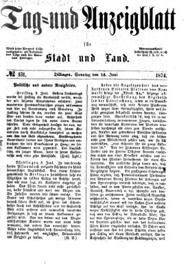 Tag- und Anzeigblatt für Stadt und Land (Tagblatt für die Städte Dillingen, Lauingen, Höchstädt, Wertingen und Gundelfingen) Sonntag 14. Juni 1874