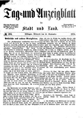 Tag- und Anzeigblatt für Stadt und Land (Tagblatt für die Städte Dillingen, Lauingen, Höchstädt, Wertingen und Gundelfingen) Mittwoch 16. September 1874