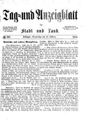 Tag- und Anzeigblatt für Stadt und Land (Tagblatt für die Städte Dillingen, Lauingen, Höchstädt, Wertingen und Gundelfingen) Donnerstag 15. Oktober 1874