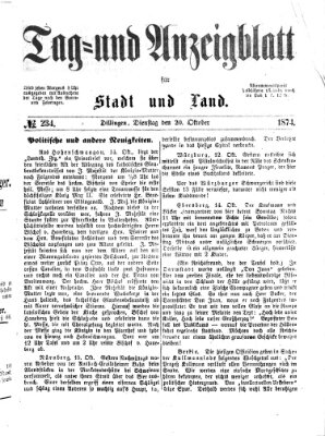 Tag- und Anzeigblatt für Stadt und Land (Tagblatt für die Städte Dillingen, Lauingen, Höchstädt, Wertingen und Gundelfingen) Dienstag 20. Oktober 1874