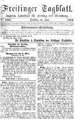 Freisinger Tagblatt (Freisinger Wochenblatt) Samstag 20. Juni 1874