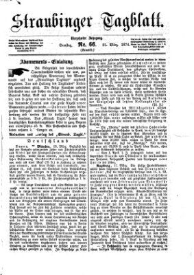 Straubinger Tagblatt Samstag 21. März 1874