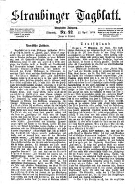 Straubinger Tagblatt Mittwoch 22. April 1874