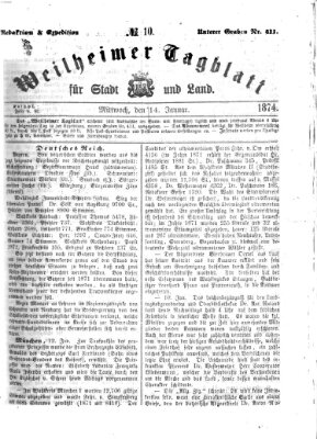 Weilheimer Tagblatt für Stadt und Land Mittwoch 14. Januar 1874