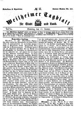 Weilheimer Tagblatt für Stadt und Land Samstag 17. Januar 1874