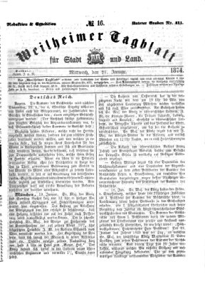 Weilheimer Tagblatt für Stadt und Land Mittwoch 21. Januar 1874