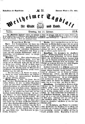 Weilheimer Tagblatt für Stadt und Land Dienstag 10. Februar 1874