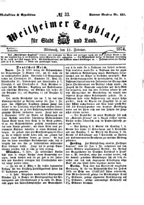 Weilheimer Tagblatt für Stadt und Land Mittwoch 11. Februar 1874