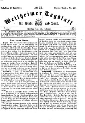 Weilheimer Tagblatt für Stadt und Land Freitag 13. Februar 1874