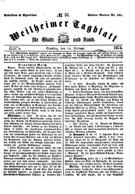 Weilheimer Tagblatt für Stadt und Land Samstag 14. Februar 1874