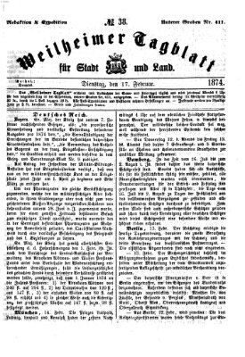 Weilheimer Tagblatt für Stadt und Land Dienstag 17. Februar 1874