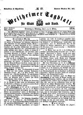 Weilheimer Tagblatt für Stadt und Land Sonntag 1. März 1874