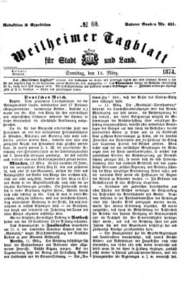 Weilheimer Tagblatt für Stadt und Land Samstag 14. März 1874