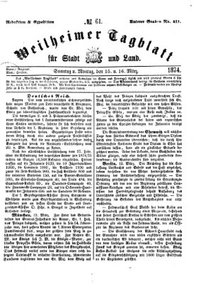 Weilheimer Tagblatt für Stadt und Land Sonntag 15. März 1874