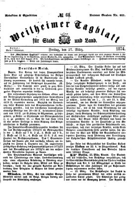 Weilheimer Tagblatt für Stadt und Land Freitag 27. März 1874