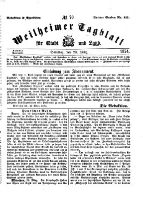 Weilheimer Tagblatt für Stadt und Land Samstag 28. März 1874