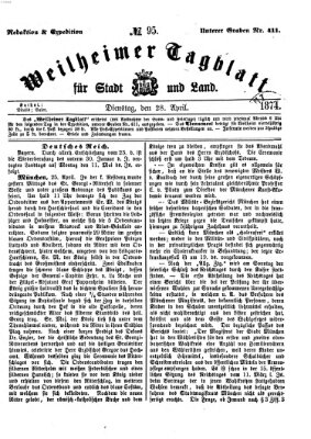 Weilheimer Tagblatt für Stadt und Land Dienstag 28. April 1874