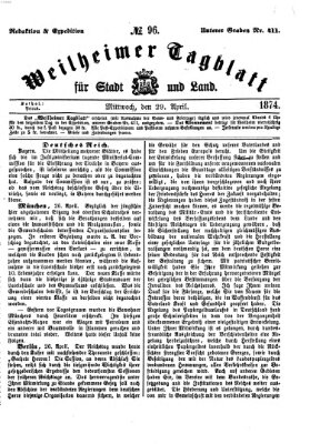 Weilheimer Tagblatt für Stadt und Land Mittwoch 29. April 1874