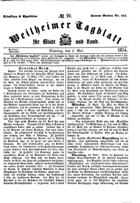 Weilheimer Tagblatt für Stadt und Land Samstag 2. Mai 1874