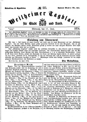 Weilheimer Tagblatt für Stadt und Land Mittwoch 17. Juni 1874