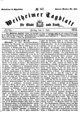 Weilheimer Tagblatt für Stadt und Land Freitag 3. Juli 1874