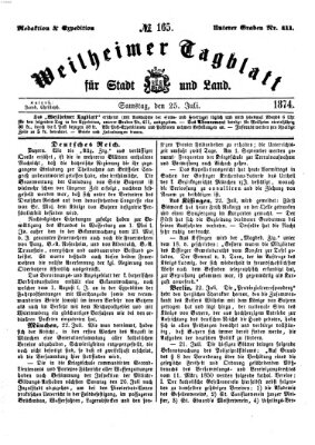 Weilheimer Tagblatt für Stadt und Land Samstag 25. Juli 1874