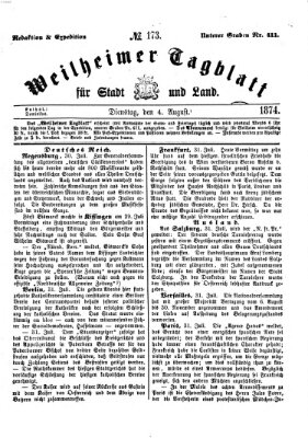 Weilheimer Tagblatt für Stadt und Land Dienstag 4. August 1874