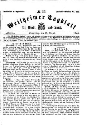 Weilheimer Tagblatt für Stadt und Land Donnerstag 27. August 1874