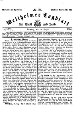 Weilheimer Tagblatt für Stadt und Land Samstag 29. August 1874