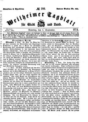 Weilheimer Tagblatt für Stadt und Land Samstag 5. September 1874