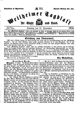 Weilheimer Tagblatt für Stadt und Land Samstag 19. September 1874