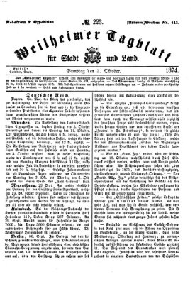 Weilheimer Tagblatt für Stadt und Land Samstag 3. Oktober 1874