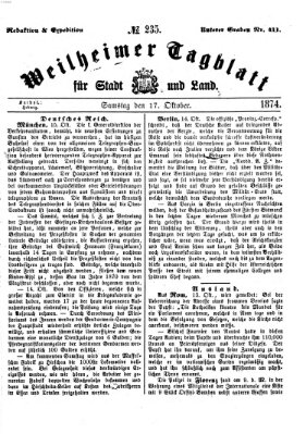 Weilheimer Tagblatt für Stadt und Land Samstag 17. Oktober 1874