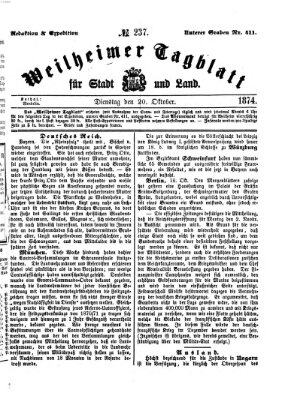 Weilheimer Tagblatt für Stadt und Land Dienstag 20. Oktober 1874