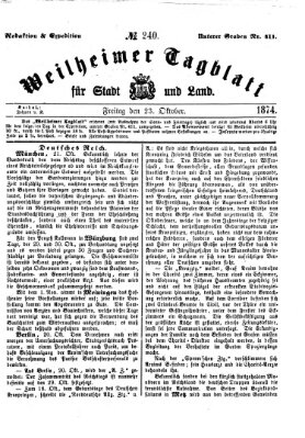 Weilheimer Tagblatt für Stadt und Land Freitag 23. Oktober 1874