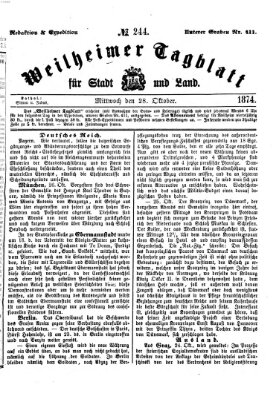 Weilheimer Tagblatt für Stadt und Land Mittwoch 28. Oktober 1874