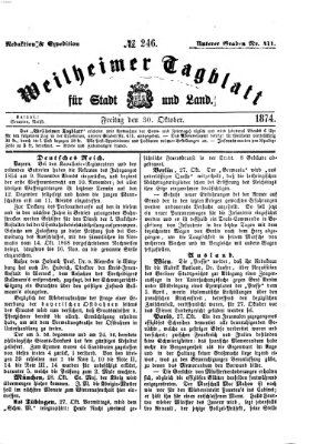 Weilheimer Tagblatt für Stadt und Land Freitag 30. Oktober 1874