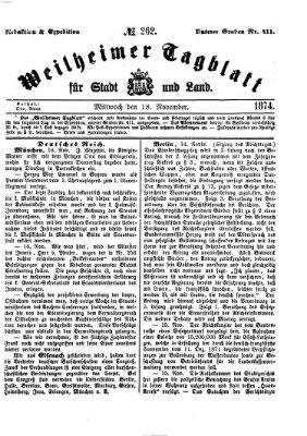 Weilheimer Tagblatt für Stadt und Land Mittwoch 18. November 1874