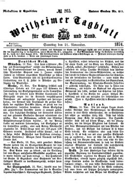 Weilheimer Tagblatt für Stadt und Land Samstag 21. November 1874