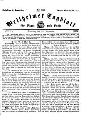 Weilheimer Tagblatt für Stadt und Land Dienstag 24. November 1874