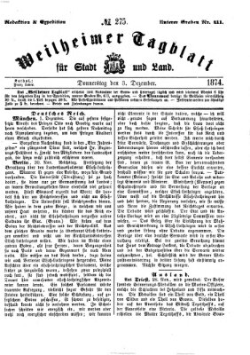 Weilheimer Tagblatt für Stadt und Land Donnerstag 3. Dezember 1874