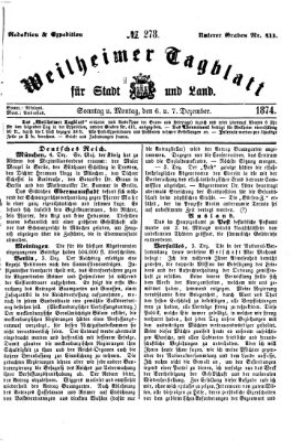 Weilheimer Tagblatt für Stadt und Land Sonntag 6. Dezember 1874