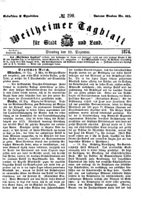 Weilheimer Tagblatt für Stadt und Land Dienstag 22. Dezember 1874