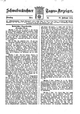 Schwabmünchner Tages-Anzeiger Dienstag 10. Februar 1874
