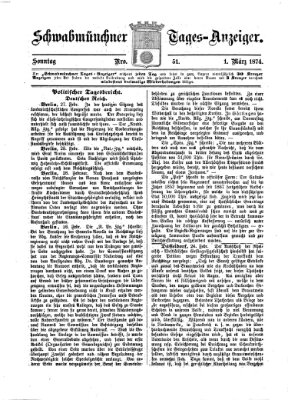Schwabmünchner Tages-Anzeiger Sonntag 1. März 1874